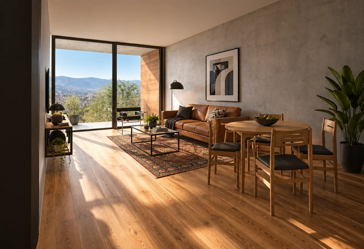 Zona giorno 1, render illustrativo