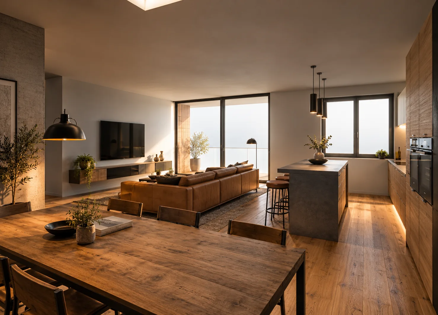 Zona giorno 4, render illustrativo