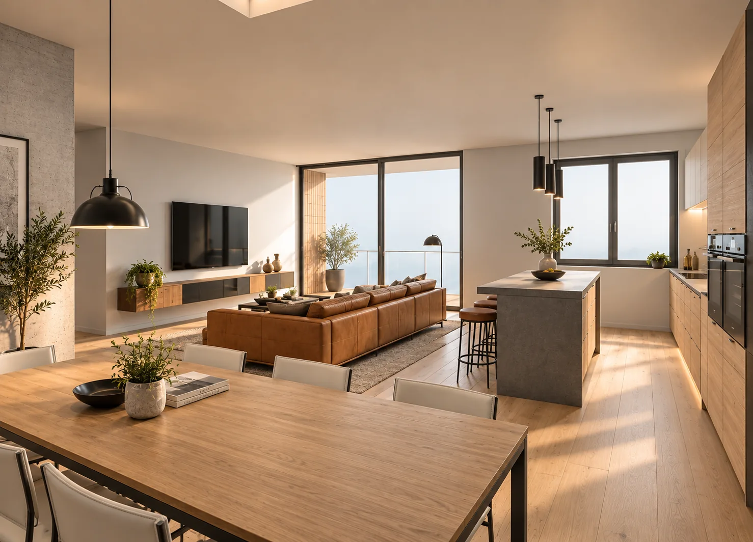 Zona giorno 2, render illustrativo