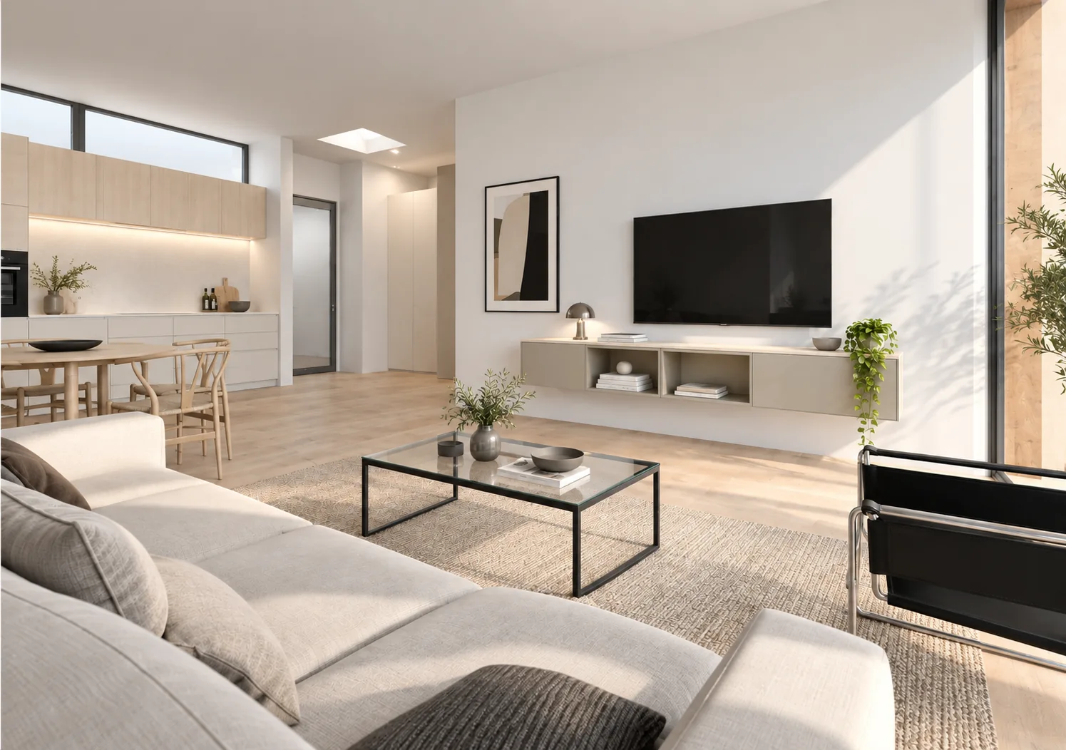 Zona giorno 1, render illustrativo